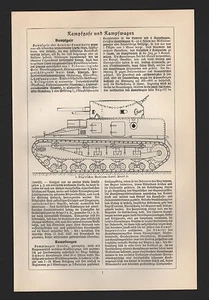 Lithograph 1927: Combat Equipment. Battle Wagon. tanks tanks infantry bullets - Picture 1 of 2