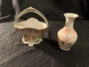 Pair of  Antique Royal Bayreuth Rose Tapestry Basket & Bud Vase - Picture 1 of 8