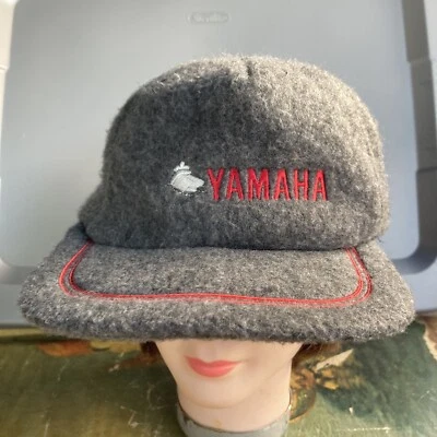 Vtg 80s Yamaha SnapBack Hat Cap Fuzzy Gray Snowmobile Racing Moto USA Made - Image 1 of 4