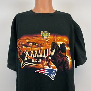 New England Patriots Super Bowl 38 T Shirt Vtg 2004 NFL Football Black Size XL