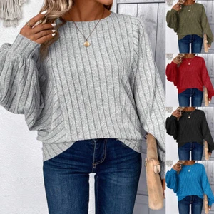 Women's Lantern Long Sleeve Sweater Casual Knit Loose Pullover Jumper Tops US - Picture 1 of 16