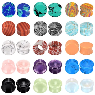 2 PIEZAS Tapones para los oídos de piedra Doble destello Sillín Medidores de estiramiento de oreja Piercing expansor Foto 1 de 4