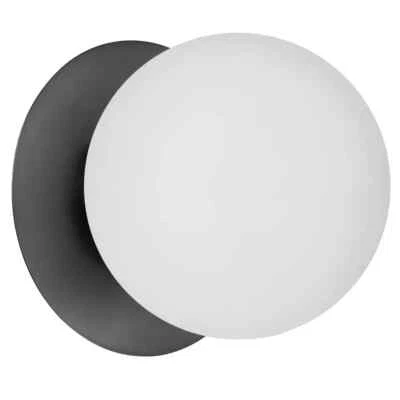 DAINOLITE BURLAT 1-LIGHT SCONCE IN MATTE BLACK WHITE GLASS GLOBE 6"W 6"H G9 25W