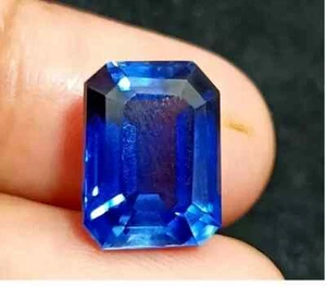 Fine Cut Natural Kashmiri Blue Sapphire 9 Ct+ Emerald Cut Best Loose Gemstone - Picture 1 of 5