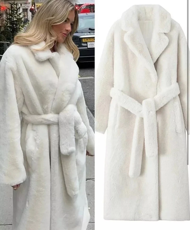 ZARA BELTED FAUX FUR COAT ZW COLLECTION ECRU NEW FW24/25 SIZES XS-XL R. 4360/249 - Image 1 of 4