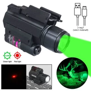 Hunting Red/Green LED Flashlight Pistol Light Laser Sight USB Charging 20mm Rail - Picture 1 of 20