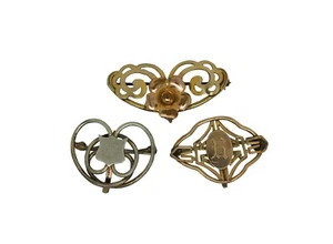 3 Antique Brooch Pin Floral 10K Gold Filled Monogram R Sterling Shield - Picture 1 of 7