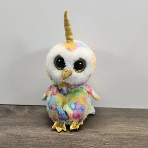 Ty Beanie Boos Collection Multicolor Owl W/Gold Unicorn Horn & Feet " Enchanted" - Picture 1 of 9