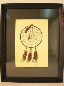 ORIGINAL WASSERFARBE GEMÄLDE ""TRAUMFÄNGER"" GERAHMT E.M. BERTCH, SEHR SCHÖN! - Bild 1 von 1