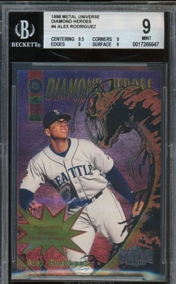 1998 Skybox Metal Universe ALEX RODRIGUEZ #4 Diamond Heroes BGS 9 Mariners - Image 1 of 2