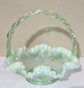 Fenton Korb schillernd schimmernd Grünkohlrose 8" hoch 95. Jubiläum? - Bild 1 von 7