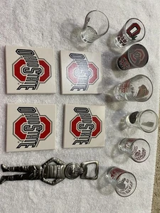 Ohio State Buckeyes - 7 Shot Glasses - 4 Coasters and Brutus Bottle Opener - Picture 1 of 12