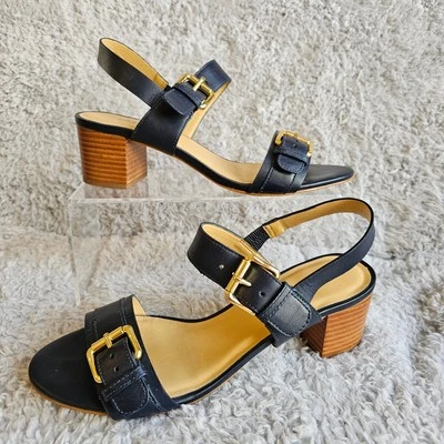 Sandalias Talbots para mujer de doble hebilla con tacón bloqueado talla 7,5 M negras Foto 1 de 4