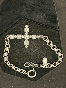 Catherine Popesco France Smoky Rhinestone Cross Silver Tone Adjustable Bracelet - Picture 1 of 5