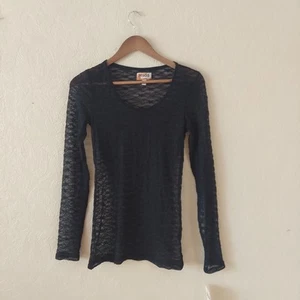 Mudd Black Sheer Lace Long Sleeve Top NEW Sz Medium - Picture 1 of 8