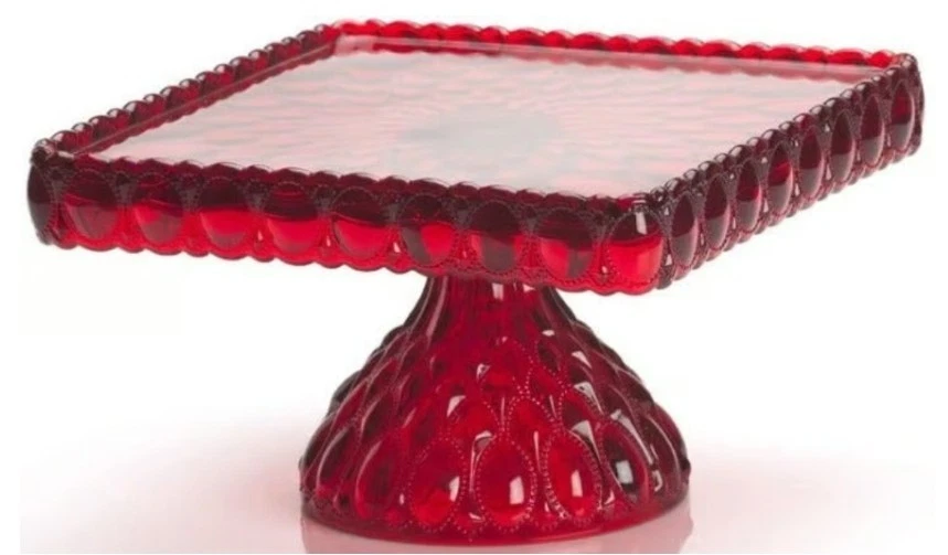 Cake Plate Pastry Tray Bakers Stand - Elizabeth Square - Red Glass Mosser - image 1 of 1