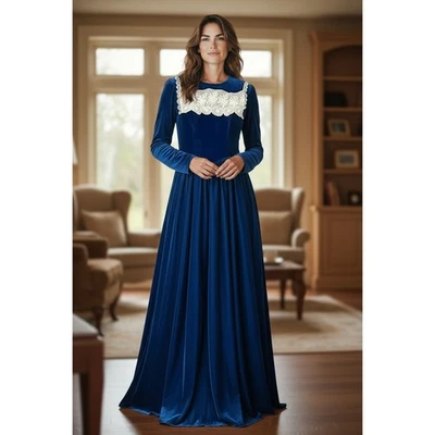 Vestido De Colección Gunne Sax Jessica McClintock Azul Terciopelo Para Mujer 3 Cottagecore Pradera Foto 1 de 4