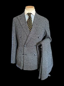 Clements & Church Double Breasted Suit 40S / W34” Alpaca Silk Linen Boucle Cloth - Picture 1 of 21