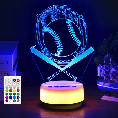 Baseball Gifts Night Light for Kids-Sports Baseballs Decor Bedside Lamp for Base - Image 1 of 4