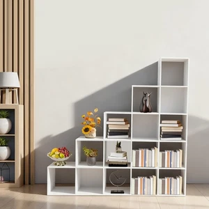 Libreria Portaoggetti Cubo Scala Bianca, Scaffale Angolare a Forma di L, Organizzatore 15 Cubi - Foto 1 di 17