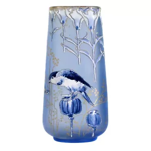 Vase aus hellblauem Glas mit Emailmalerei, Legras & Cie, Montjoye um 1900 - Bild 1 von 7