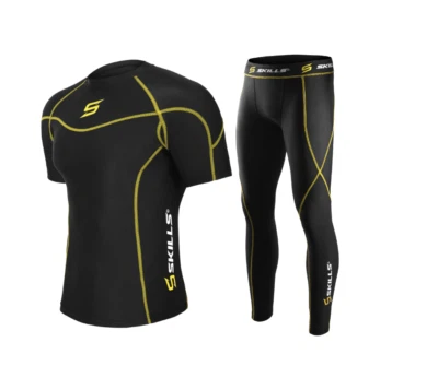 Mens Compression Armour Base layer Top Skin Fit Shirt + Leggings / Pants set - Image 1 of 4