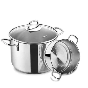 Korkmaz Perla Spaghetti-Topfset aus 18/10-Edelstahl mit Siebeinsatz - 20 x 18 cm - Bild 1 von 3