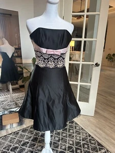 Vintage Gunne Sax by Jessica McClintock Black Tulle Dress 3 Pale Pink Accents - Picture 1 of 9