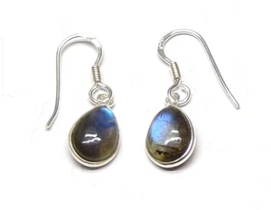 Handmade 925 Sterling Silver Teardrop Labradorite Drop Earrings 27 x 8 mm + Bag - Picture 1 of 8