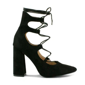 Lace Detail Block Heel Faux Suede Court Shoe - Imagen 1 de 15