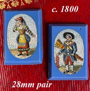 PAIR of Very Rare Antique Georgian Era Figural Italian Micro Mosaic Plaques - Picture 1 of 11