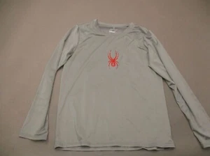 SPYDER Size M Boy Gray Stretch Crew Neck Long Sleeve Breathable Athletic Top 826 - Picture 1 of 7