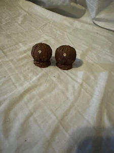 Vintage Walnut Novelty Salt & Pepper Shakers Hand Painted Floral 2" x 1.5" Set - Picture 1 of 5