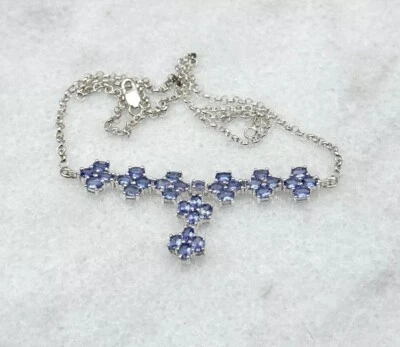 Collar de cadena colgante de plata de ley 925 de tanzanita de 18" Foto 1 de 4