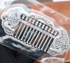 Peine de pelo de plata fina de plata pura 999 cabeza de dragón ábaco cuidado saludable del cabello - Imagen 1 de 4