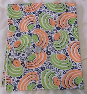 #2Vtg Feed Sack Fabric/Quilt/Material Black Flower W/Green-Orange Hats 44.5X36.5 - Picture 1 of 5