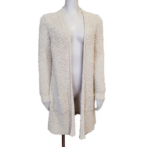 Massimo Dutti Cardigan Sweater Size S Beige Long Sleeve Duster Open Knit Italy - Picture 1 of 9