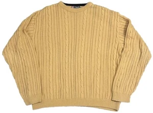 Vintage Chaps Ralph Lauren Cable-Knit Yellow USA Crewneck Sweater Men’s Size L - Picture 1 of 5