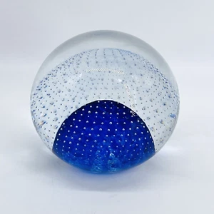 DECORATIVE BULLICANTE BUBBLE BLUE CLEAR GLASS BALL PAPERWEIGHT-HOME-OFFICE-DECOR - Picture 1 of 6