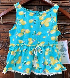 Eew Rare Editions Little Girls Lemon Printed Woven Ruffle Top, Turquoisi, 6X - Picture 1 of 1