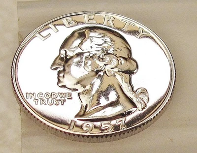 1957  Gem Proof Quarter 90% SILVER EYE CANDY Blazing Mirrored Surfaces #1015 - Image 1 of 2