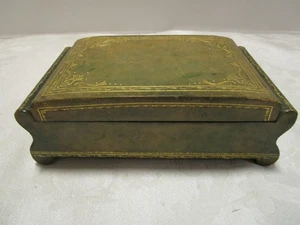 Vintage leatherette on wood musical jewelry trinket box Auld Lang Syne 1940 7" W - Picture 1 of 11