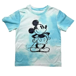 Disney Mickey Mouse Graphic Tee Blue White Tie Dye Child Size Small 5/6 - Picture 1 of 4