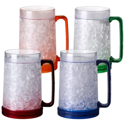 Double Wall Gel Frosty Ice Mugs 16oz Set of 4 Clear Blue Red Orange Green - Image 1 of 4