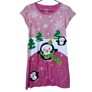 Fruit of the Loom Girls Sz L Short Sleeve Nightgown Pajamas Penguin Winter - Picture 1 of 3