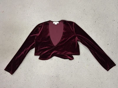 Camisa Knitworks Niñas 12 Borgoña Terciopelo Envolvente Top Corto Manga Larga Granate Danza Foto 1 de 4