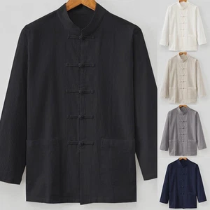 Solid Color Men's Chinese Traditional Kung Fu Tai Chi Coat Tang Suit Jacket - Picture 1 of 22