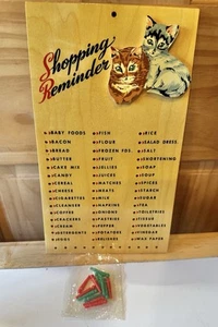 De Colección Colgante Madera "RECORDATORIO DE COMPRA" Lista Gatos - Con Clavijas de Colores Sin Usar - Imagen 1 de 6