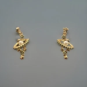 Planet And Stars Earrings 14k Gold Plated - Picture 1 of 3