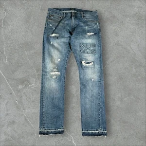 Polo Ralph Lauren Jeans Mens 34x32 Blue Distressed Patchwork Y2K Grunge Hip Hop - Picture 1 of 10